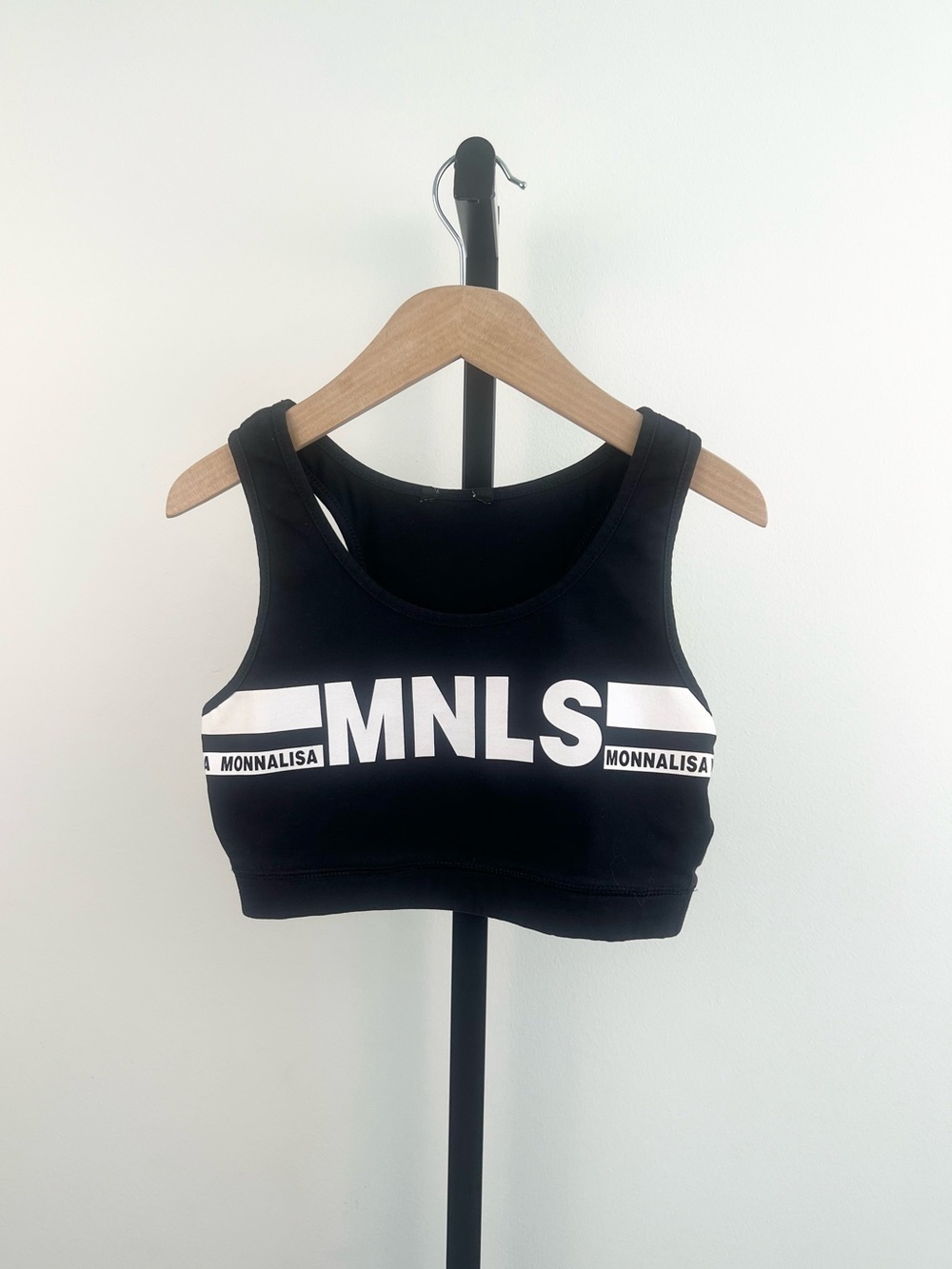 MonnaLisa Girls  MNLS Logo Crop Tank Top/Sports Bra, Black, 12Y
